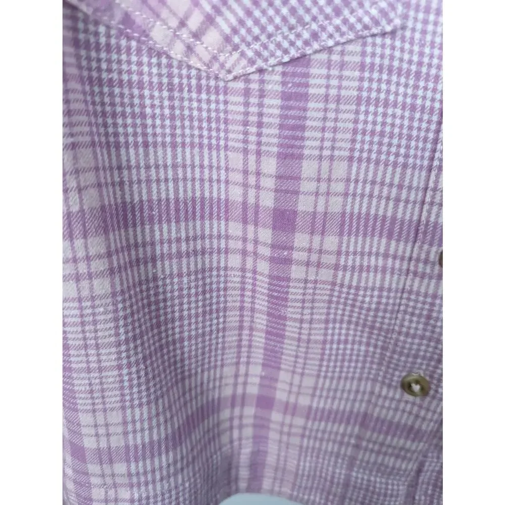 Free People We The Free Lilac Pink Plaid Puff Sleeve Cropped Flannel Top XS